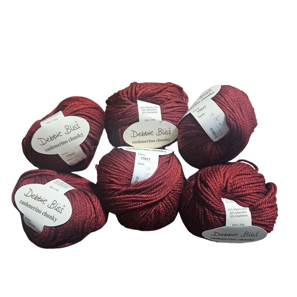 Debbie Bliss Cashmerino Chunky Yarn 6 Skeins Burgundy Red 17017 Dye Lot 36 NWT